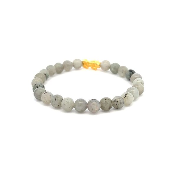 18K Gold Pixiu Piyao Bracelet Elastic Natural Gemstones Labradorite 6mm - Picture 5 of 5